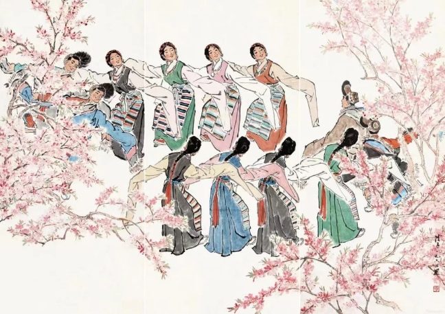 葉淺予高原之春紙本設(shè)色211cm×98cm、211cm×105cm、211cm×98cm1964年